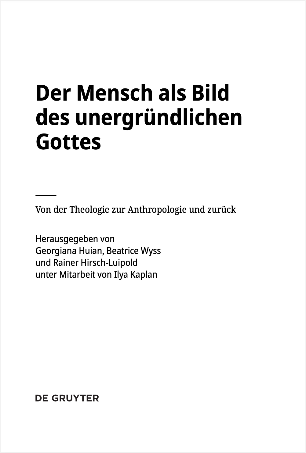 Buch: Der Mensch als Bild des unergründlichen Gottes